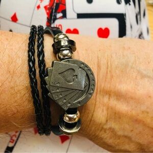 Unisex Leather Braided Bracelet Poker Spade Royal Flush
